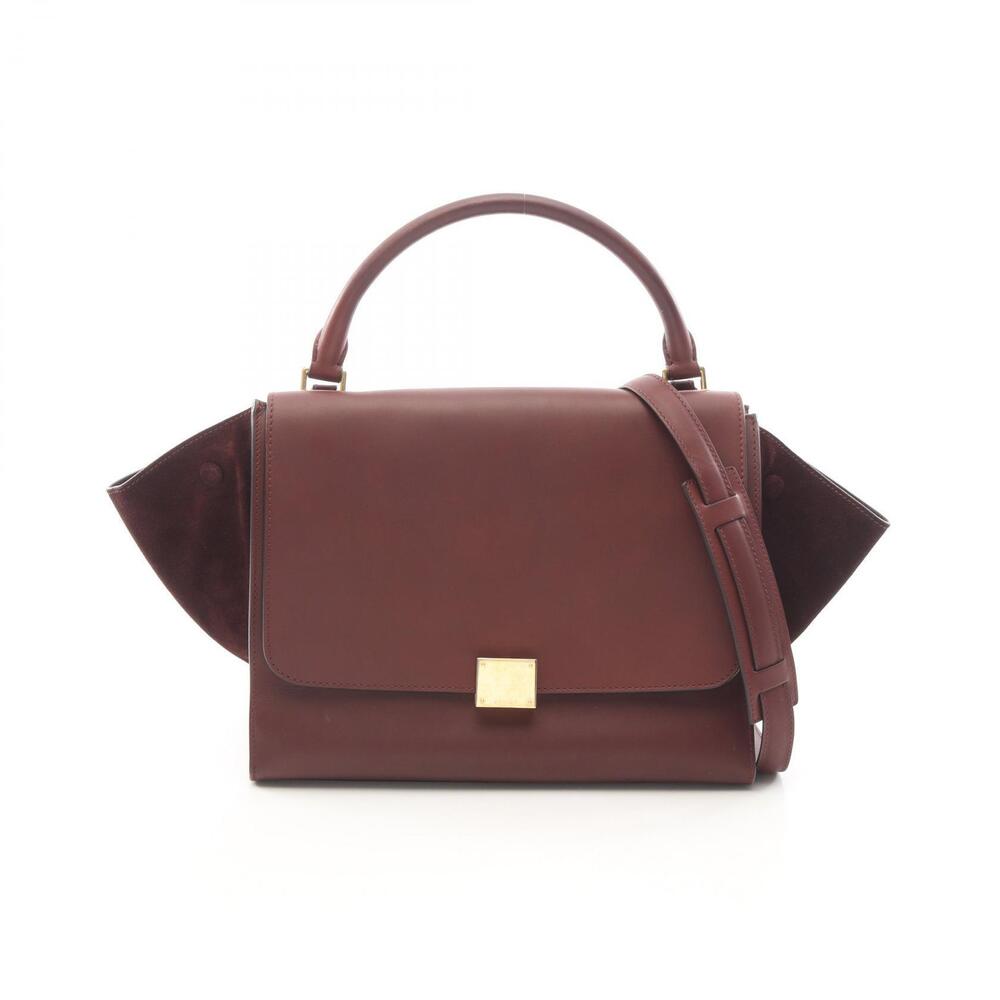 Celine Trapeze Handbag Leather Suede Bordeaux Red